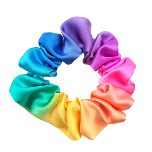 pure silk rainbow color hair tie ponytail holder scrunchie handmade by lynne kiel