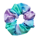 Load image into Gallery viewer, medium size pure silk scrunchie ponytail holder hair accessory hand dyed pastel blue purple green color handmade by Lynne Kiel
