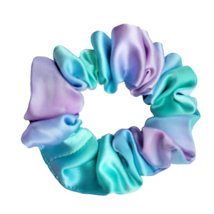 pure silk small size scrunchie ponytail holder hair accessory hand dyed mauve blue green color handmade by Lynne Kiel