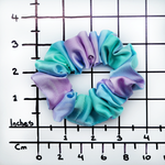Load image into Gallery viewer, pure silk hair scrunchie pony tail holder hand dyed green purple color handmade by Lynne Kiel
