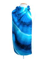 Load image into Gallery viewer, tie dye hand painted pure silk square navy blue turquoise white scarf handmade by lynne kiel made in canada
