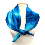 Load image into Gallery viewer, tie dye pure silk hand painted square scarf navy blue turquoise white hand made by Lynne Kiel made in canada
