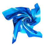 Load image into Gallery viewer, tie dye hand painted pure silk square blue turquoise navy white hand made by Lynne Kiel made in Canada

