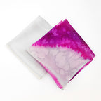 Silver satin grey pink fuchsia hand painted silk pocket square set men's fashion accessory handmade by Lynne Kiel