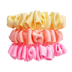  scrunchie set skinny size Pure silk pink peach yellow colors hand made in Canada Lynne Kiel