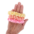 Pure Silk hair tie scrunchies Skinny size pink peach yellow colors handmade by Lynne Kiel
