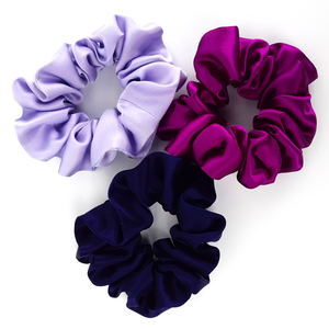 large silk satin scrunchies pink purple mauve hair accessory