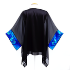 black silk ladies long caftan top Hand painted butterfly art by Lynne Kiel
