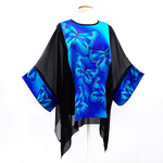 Load image into Gallery viewer, butterfly top blue black ones size silk caftan for ladies made in Canada
