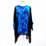 Load image into Gallery viewer, one size caftan top painted blue black silk made by Lynne Kiel
