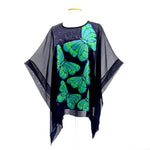Load image into Gallery viewer, silk clothing ones size black silk poncho top handmade by Lynne Kiel
