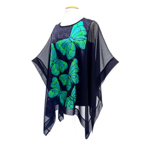 Green Butterfly painted silk design fashion handmade in Canada