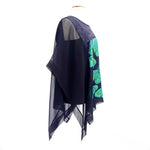 Load image into Gallery viewer, silk poncho top painted green butterfly ladies design fashion handmade by Lynne Kiel
