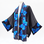 Load image into Gallery viewer, hand painted silk kimono jacket butterfly art design handmade by Lynne Kiel
