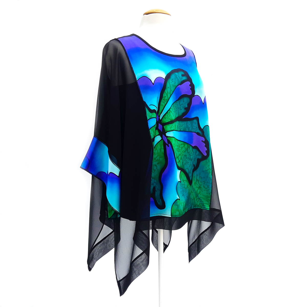 caftan top for women painted silk design cruise wear wedding outfit made by Lynne Kiel
