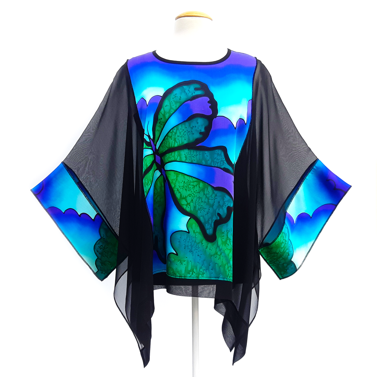 painted silk back long caftan top ladies one size cruise wear wedding outfit made by Lynne Kiel