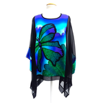 Load image into Gallery viewer, Butterfly design silk top for women hand painted by Lynne Kiel Made in Canada
