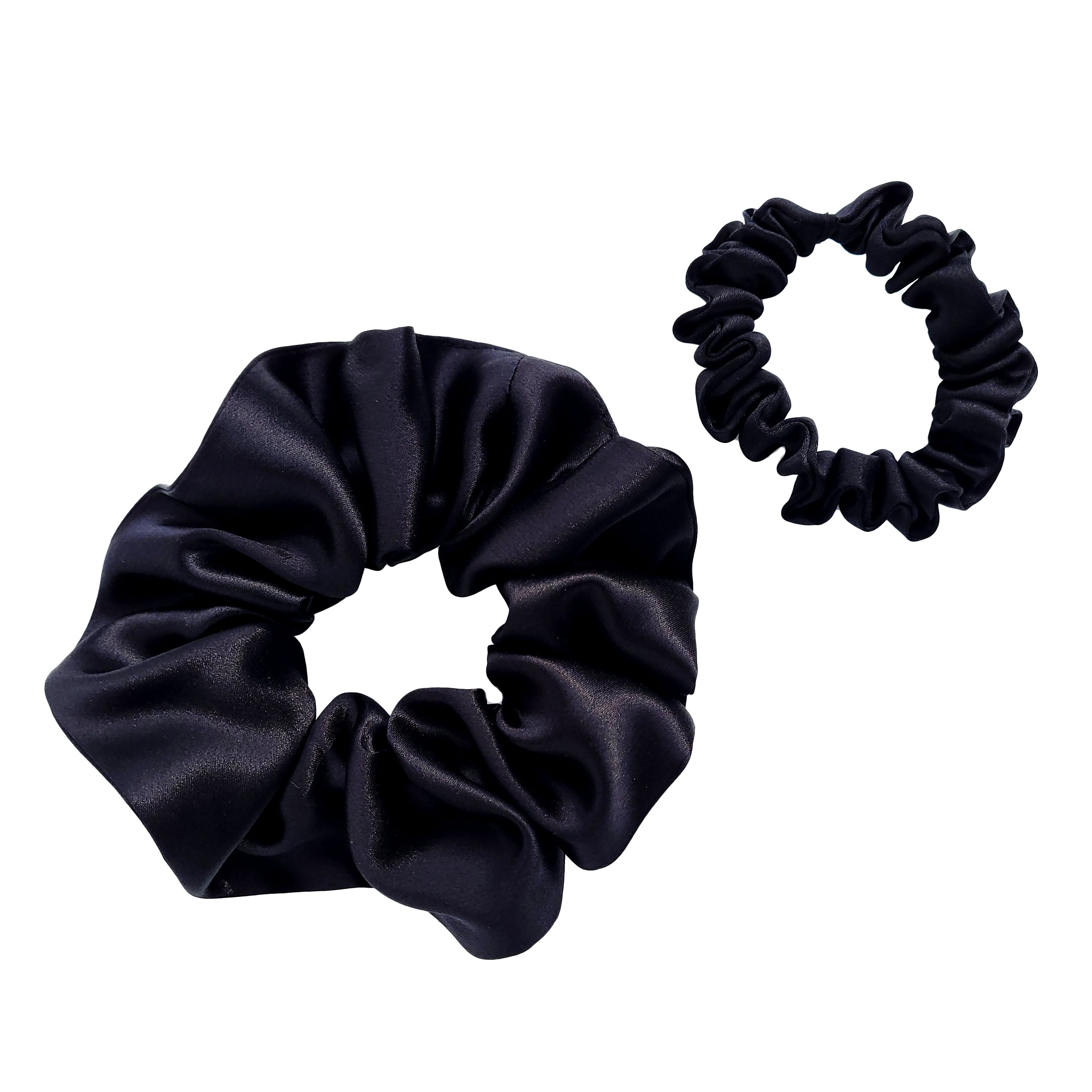 Pure silk black satin hair scrunchie for pony tail handmade by Lynne Kiel