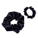 Load image into Gallery viewer, Pure silk black satin hair scrunchie for pony tail handmade by Lynne Kiel
