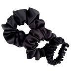 MIDNIGHT BLACK Medium Small Skinny 3 PC Silk SCRUNCHIE PARTY SET