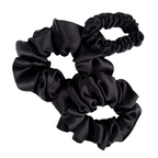 MIDNIGHT BLACK Medium Small Skinny 3 PC Silk SCRUNCHIE PARTY SET