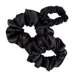 Load image into Gallery viewer, MIDNIGHT BLACK Medium Small Skinny 3 PC Silk SCRUNCHIE PARTY SET
