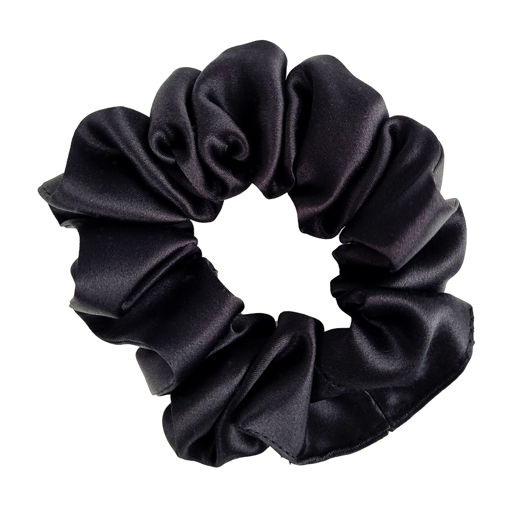 MIDNIGHT BLACK Medium Small Skinny 3 PC Silk SCRUNCHIE PARTY SET