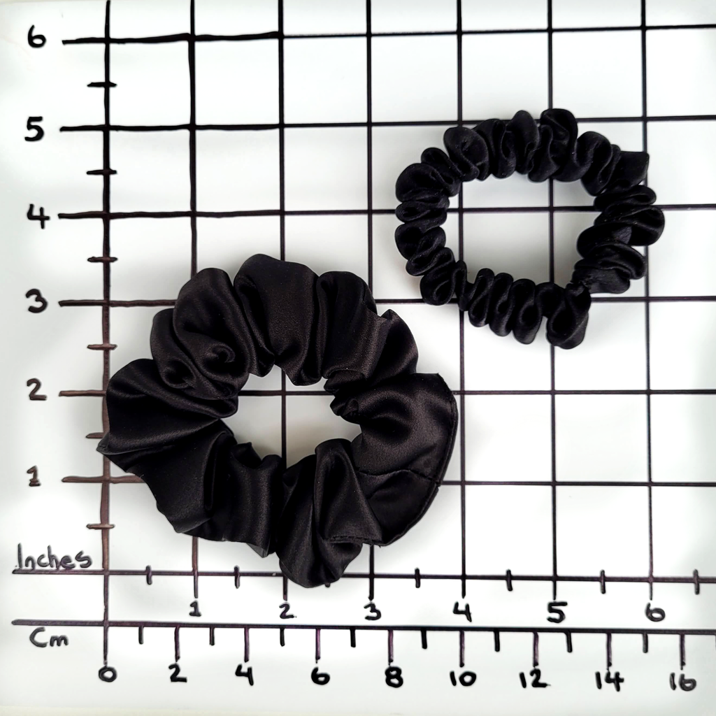 MIDNIGHT BLACK Medium Small Skinny 3 PC Silk SCRUNCHIE PARTY SET
