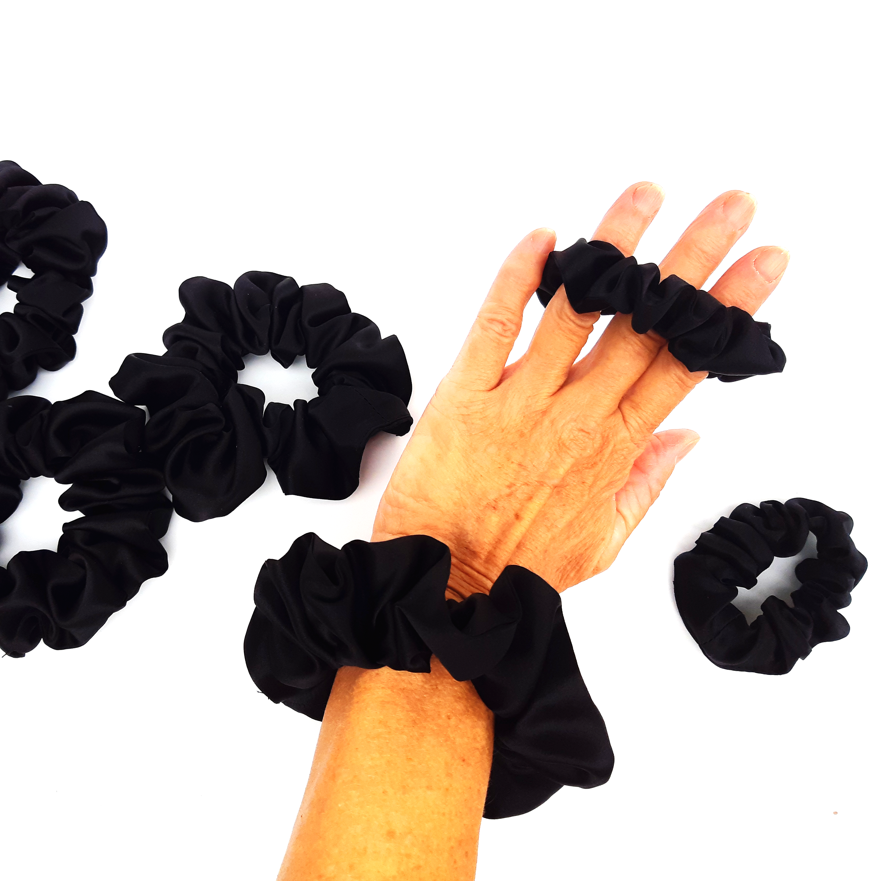 jumbo black silk satin scrunchie hair tie hair elastic for ponytail and wrist wear  for hair