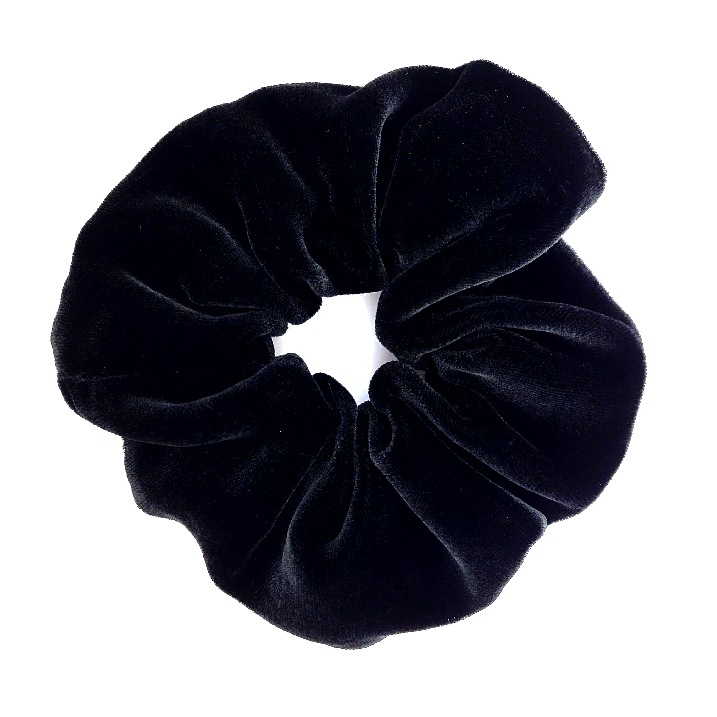 Black silk velvet scrunchy hair accessory handmade in Canada by Lynne Kiel