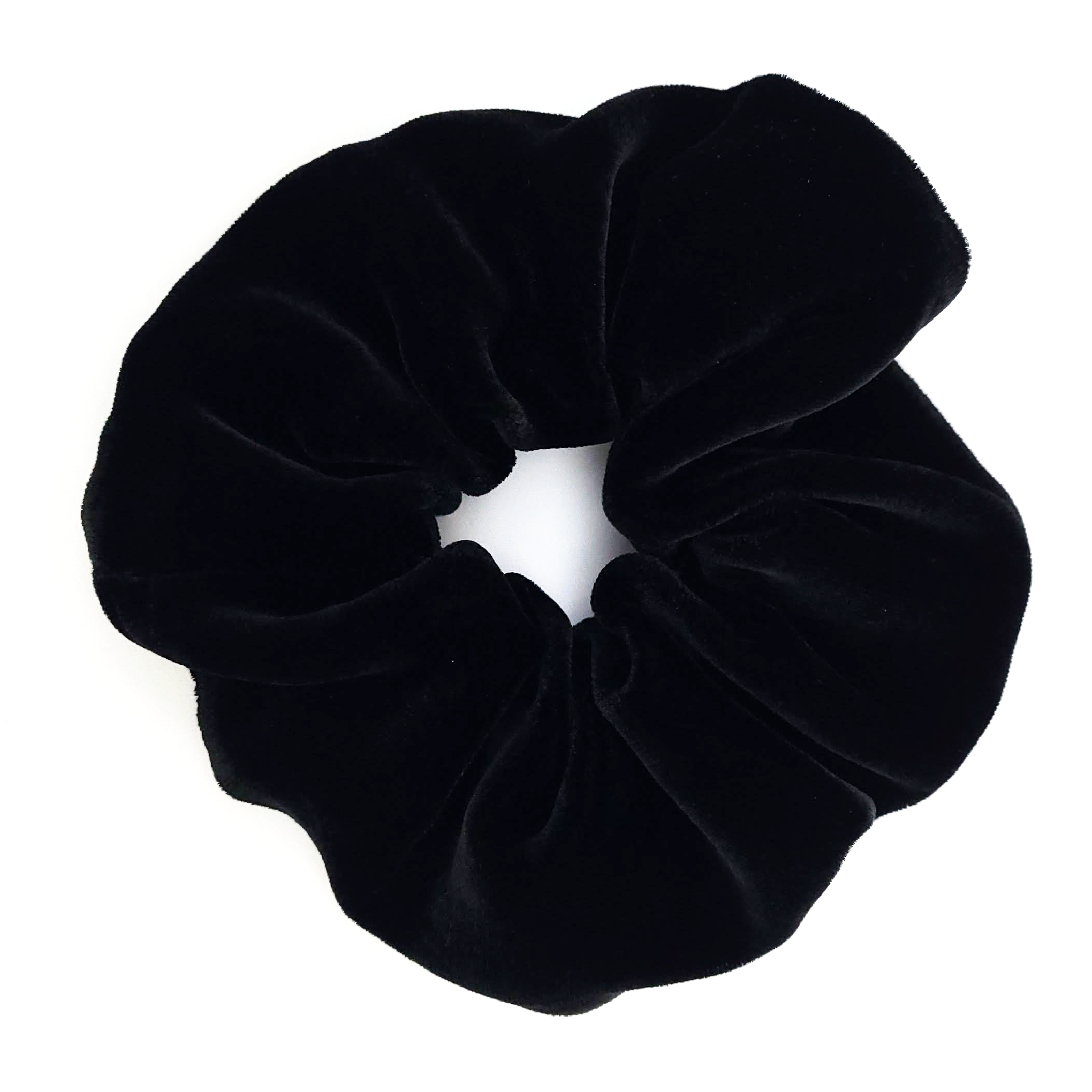 large size black velvet scrunchie hair tie handmade by Lynne Kiel