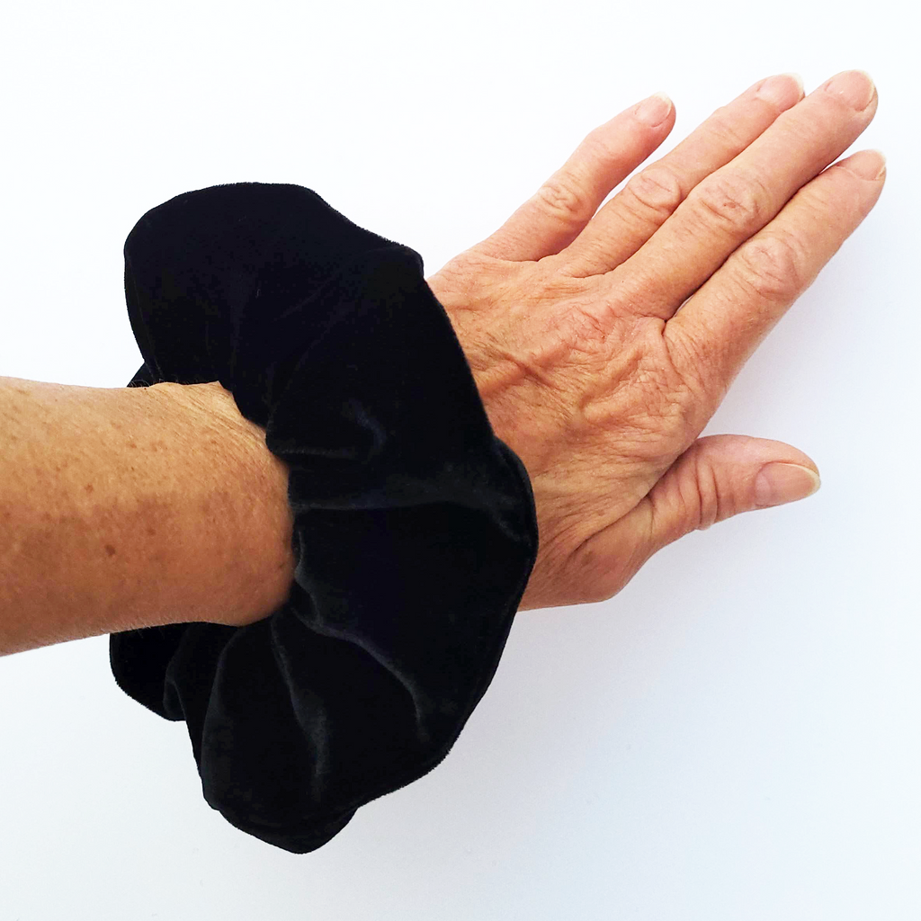 jumbo black velvet scrunchie hair tie handmade by Lynne Kiel