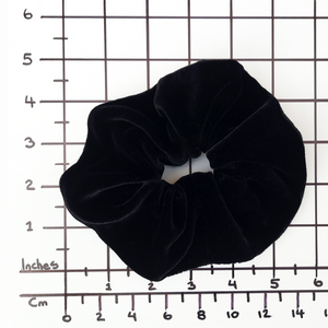 large  black velvet silk scrunchie ponytail tie handmade by Lynne Kiel