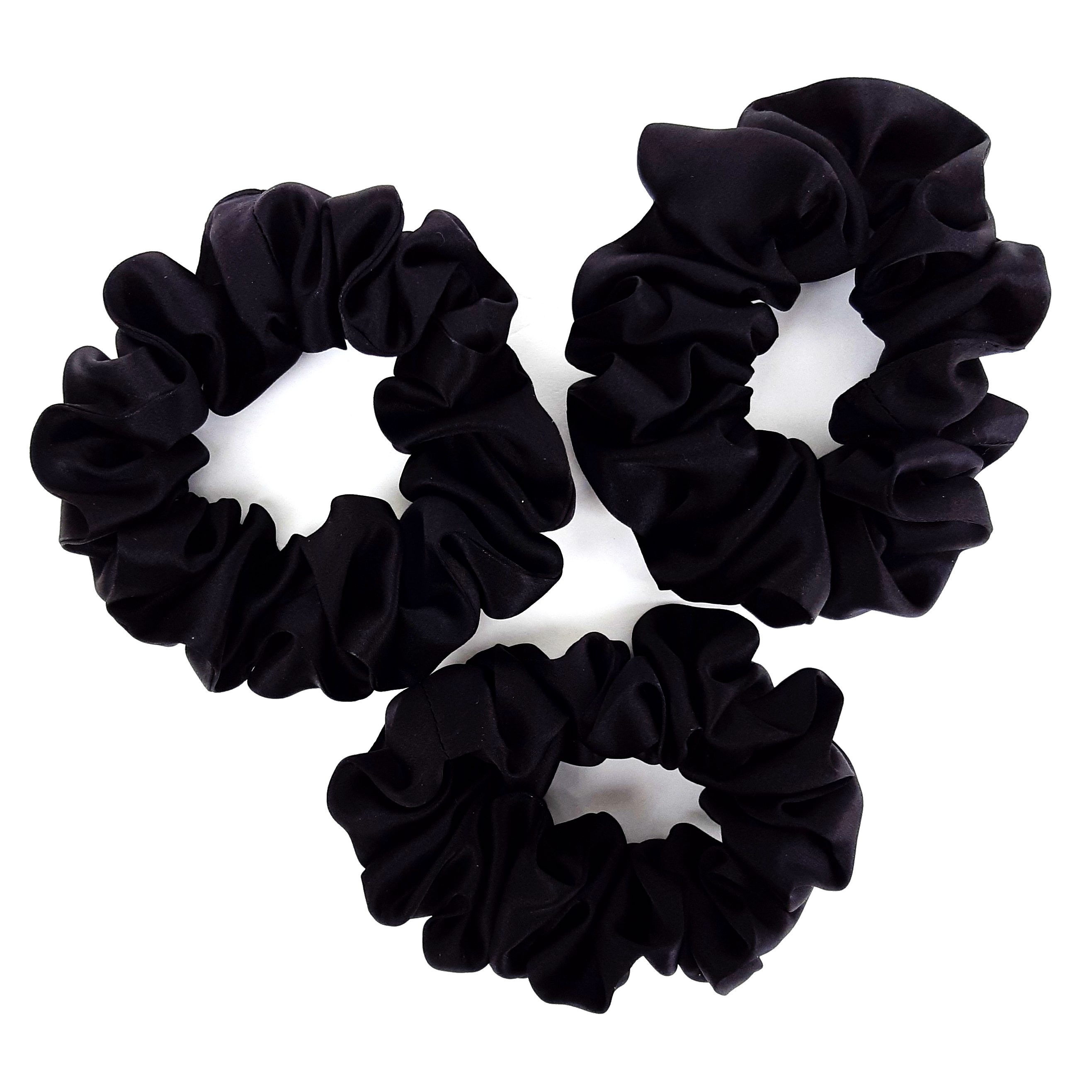 medium  black silk scrunchies for pony tail bun and yoga