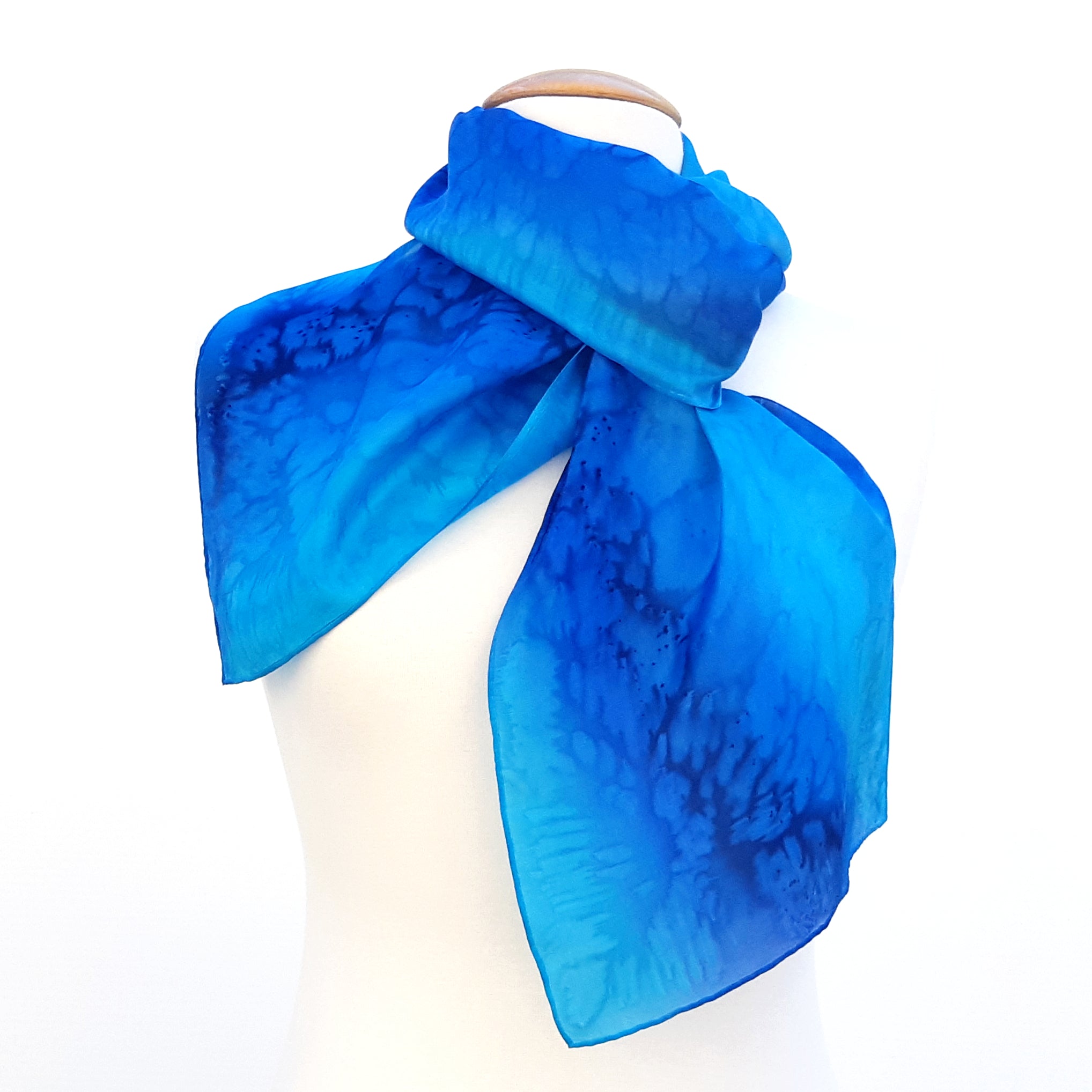 painted silk long scarf for women blue