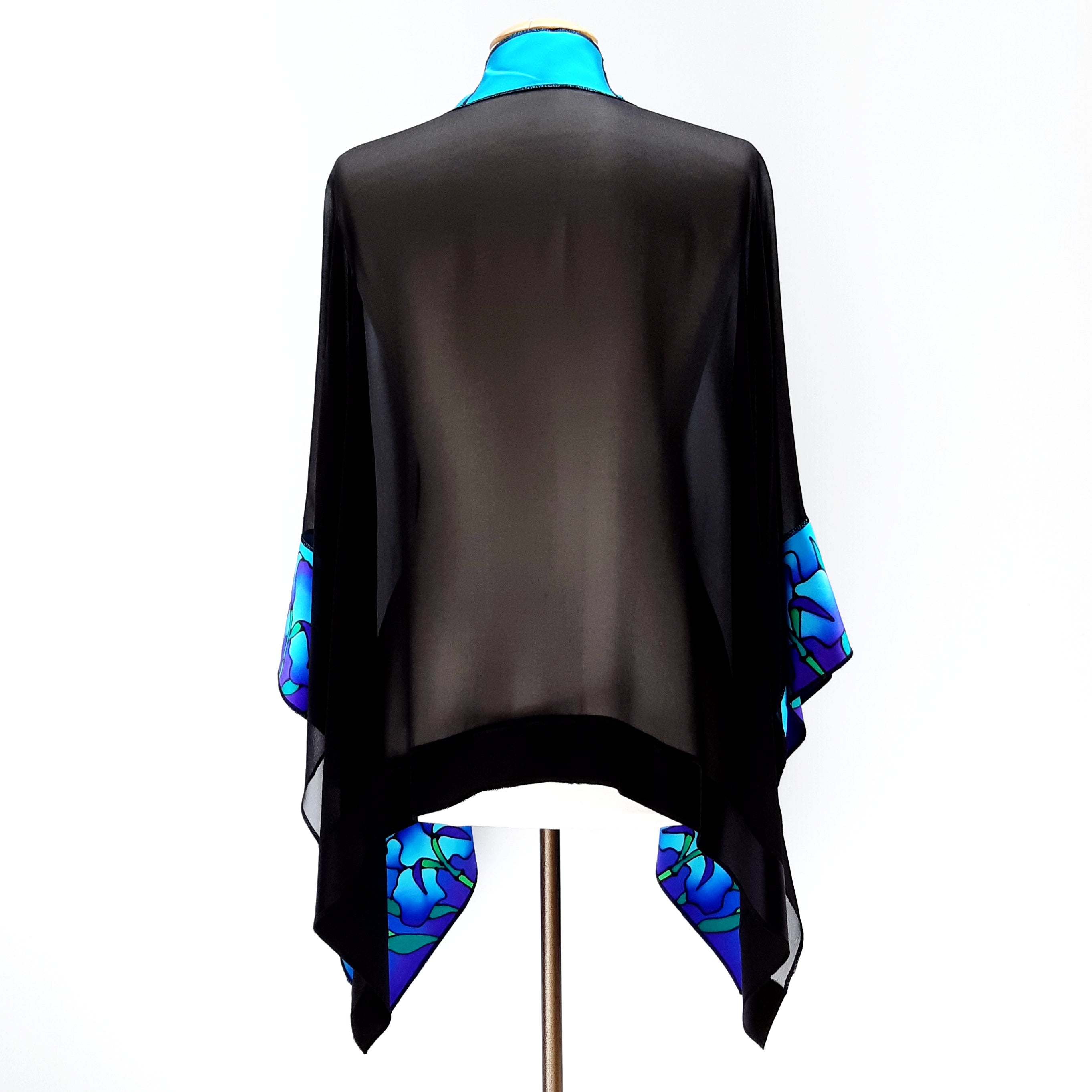 painted silk sheer black shawl