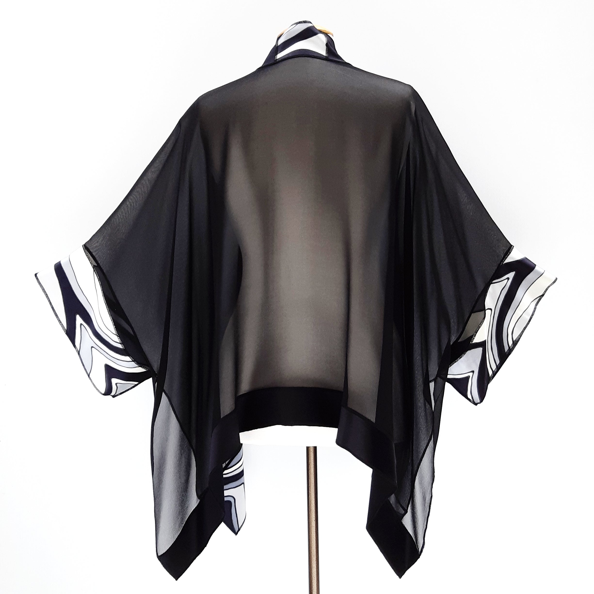 painted silk kimono shawl black