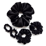 Load image into Gallery viewer, large and small black silk scrunchie elastic hair ties for sleeping
