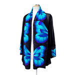 Load image into Gallery viewer, painted silk clothing blue butterfly kimono hand painted by Lynne Kiel
