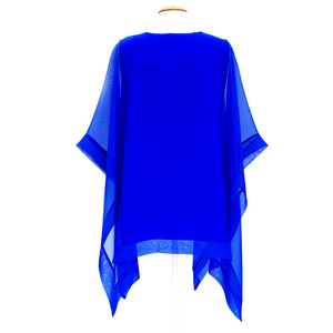 blue silk top for women one size cruise wear hand painted by Lynne Kiel