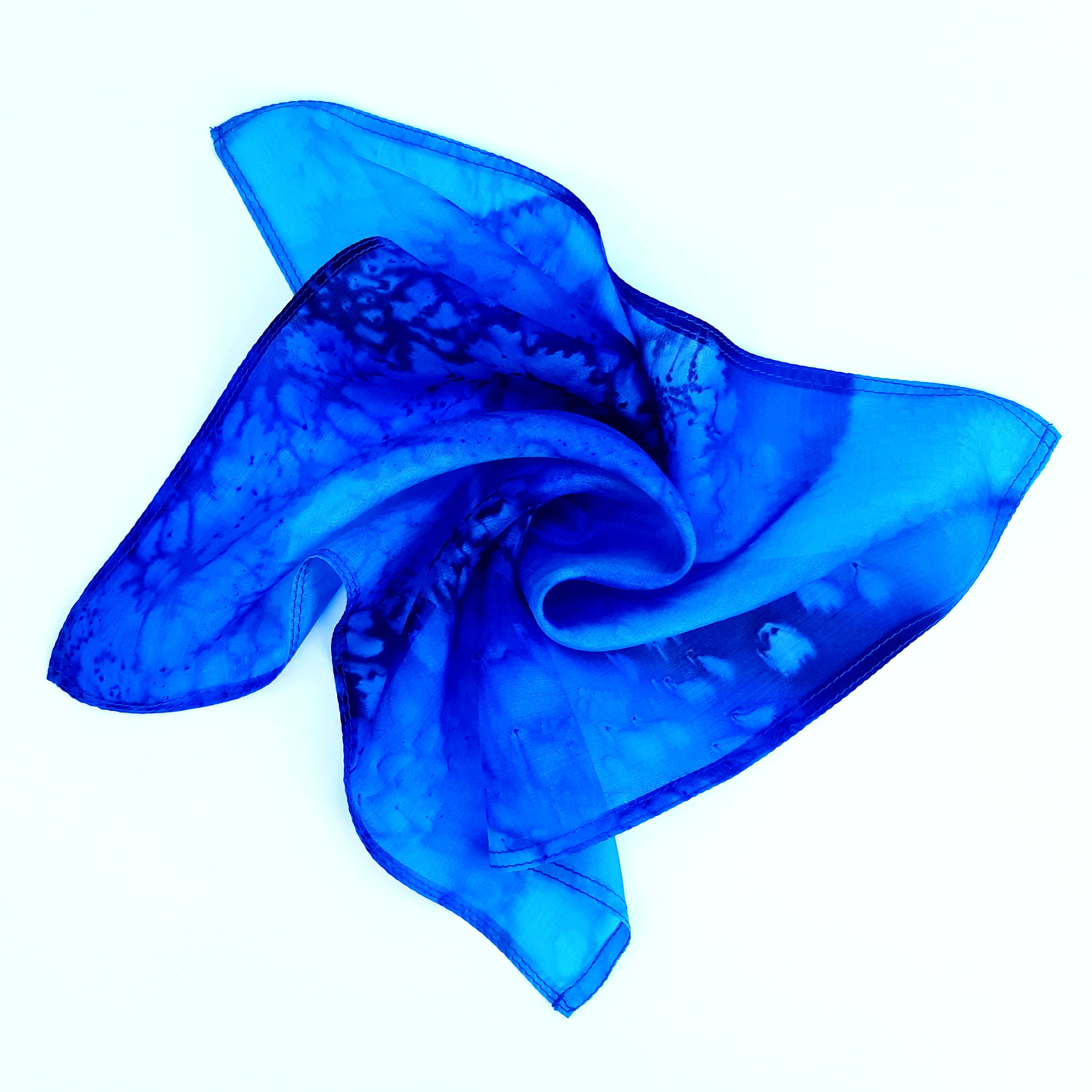 blue navy hand painted pure silk pocket square men's fashion accessory handmade by Lynne Kiel