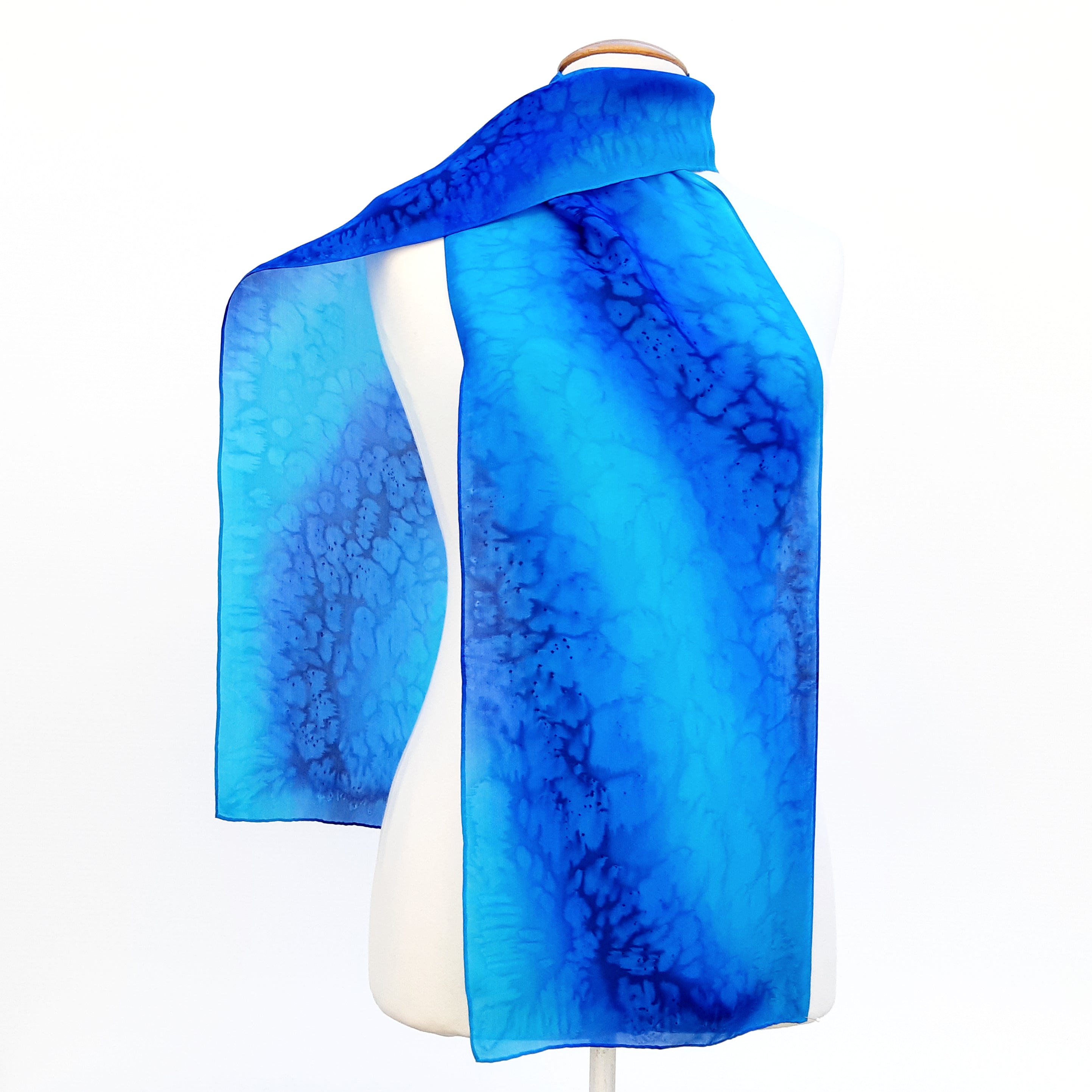 painted silk scarf blue ladies scarf