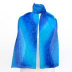 Painted silk blue scarf