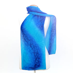 painted silk design silk scarf blue