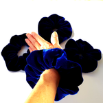 Load image into Gallery viewer, oversized jumbo blue velvet scrunchie for hair
