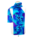 TWIGLIGHT BLUE Dragonflies Painted Silk Scarf Luminous Purples & Azure