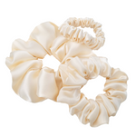 Load image into Gallery viewer, creamy ivory silk satin scrunchies ponytail holder hair tie handmade in Canada by Lynne Kiel
