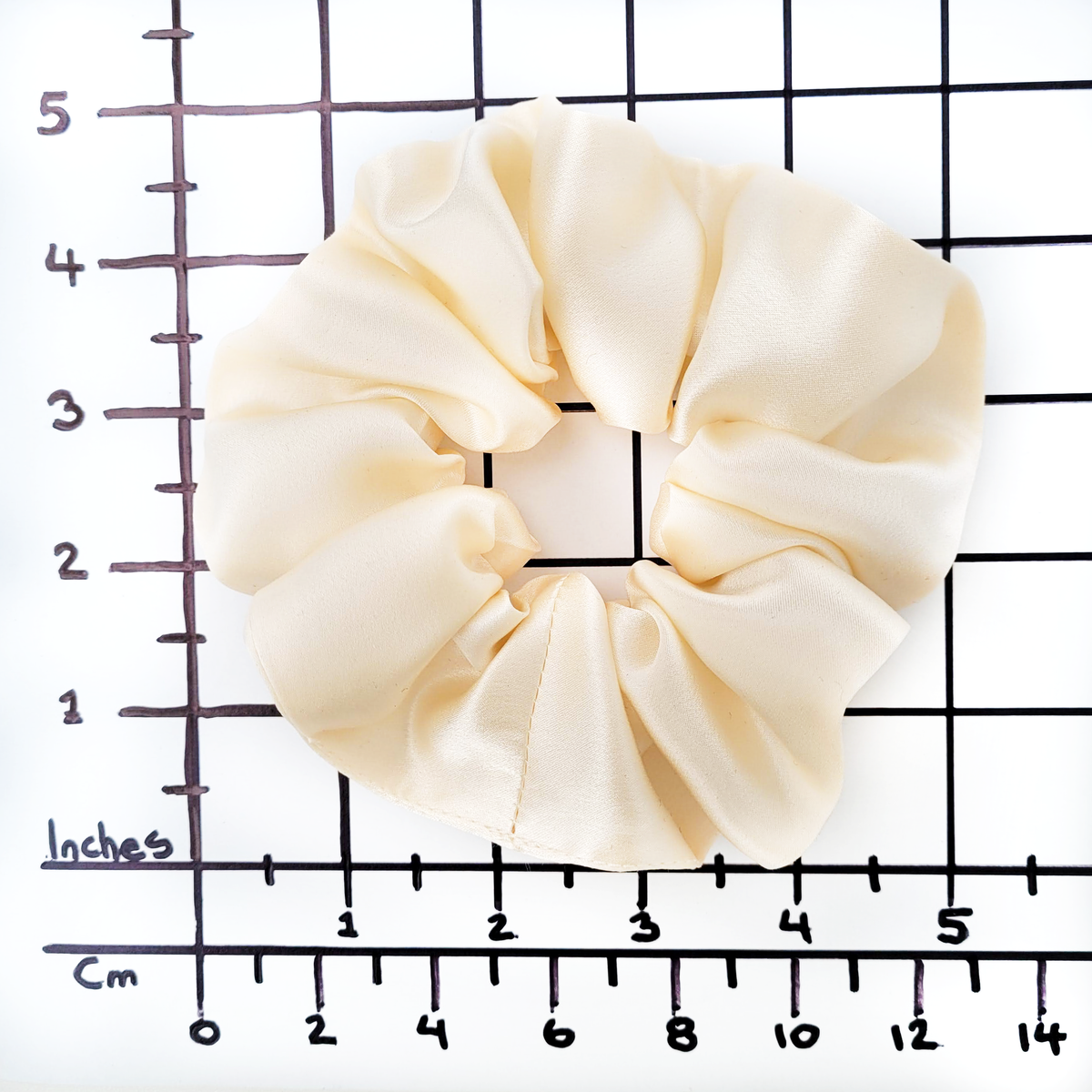 ivory silk satin scrunchie ponytail holder hair accessory handmade in Canada by Lynne Kiel