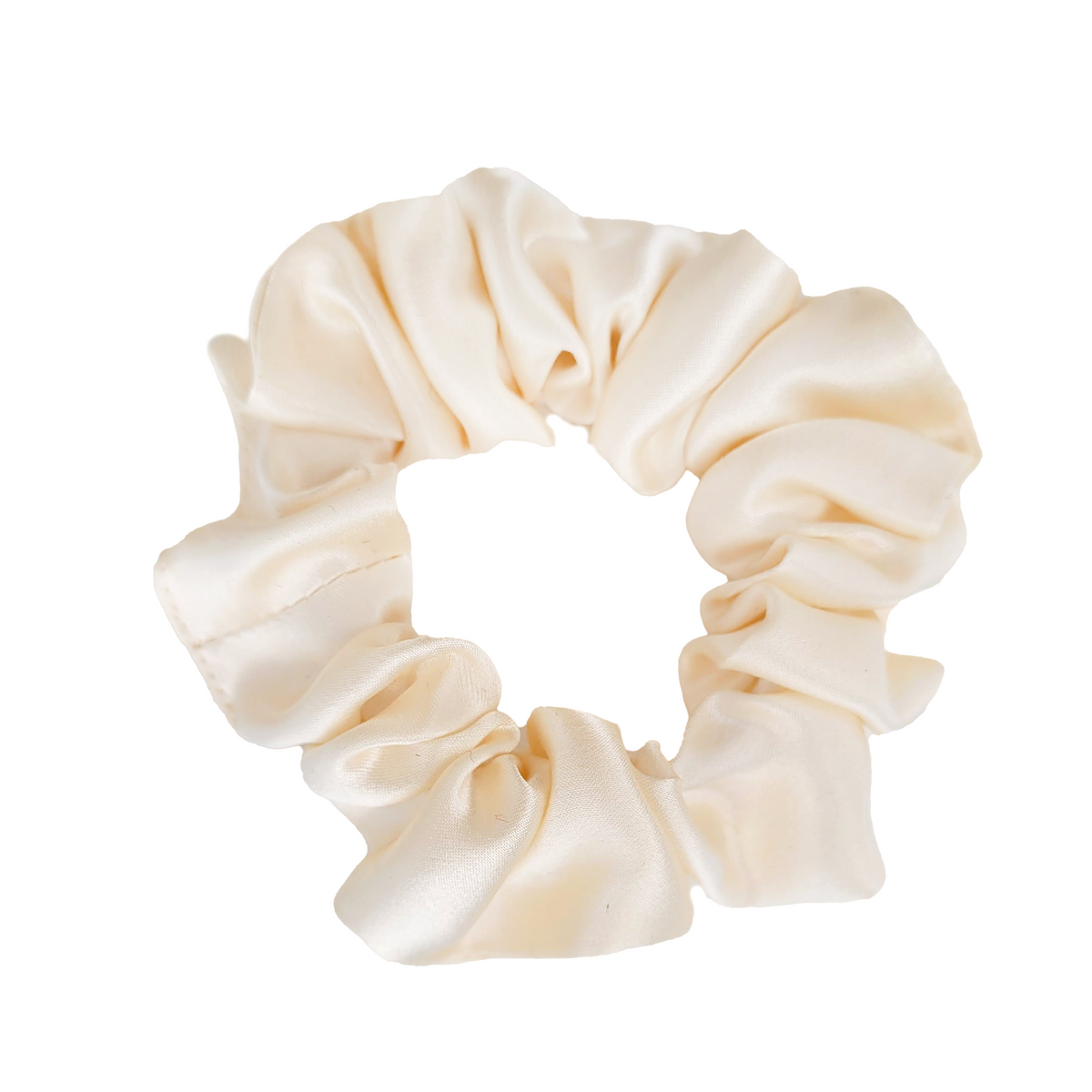 small size scrunchie pure silk ivory satin handmade in Canada by Lynne Kiel