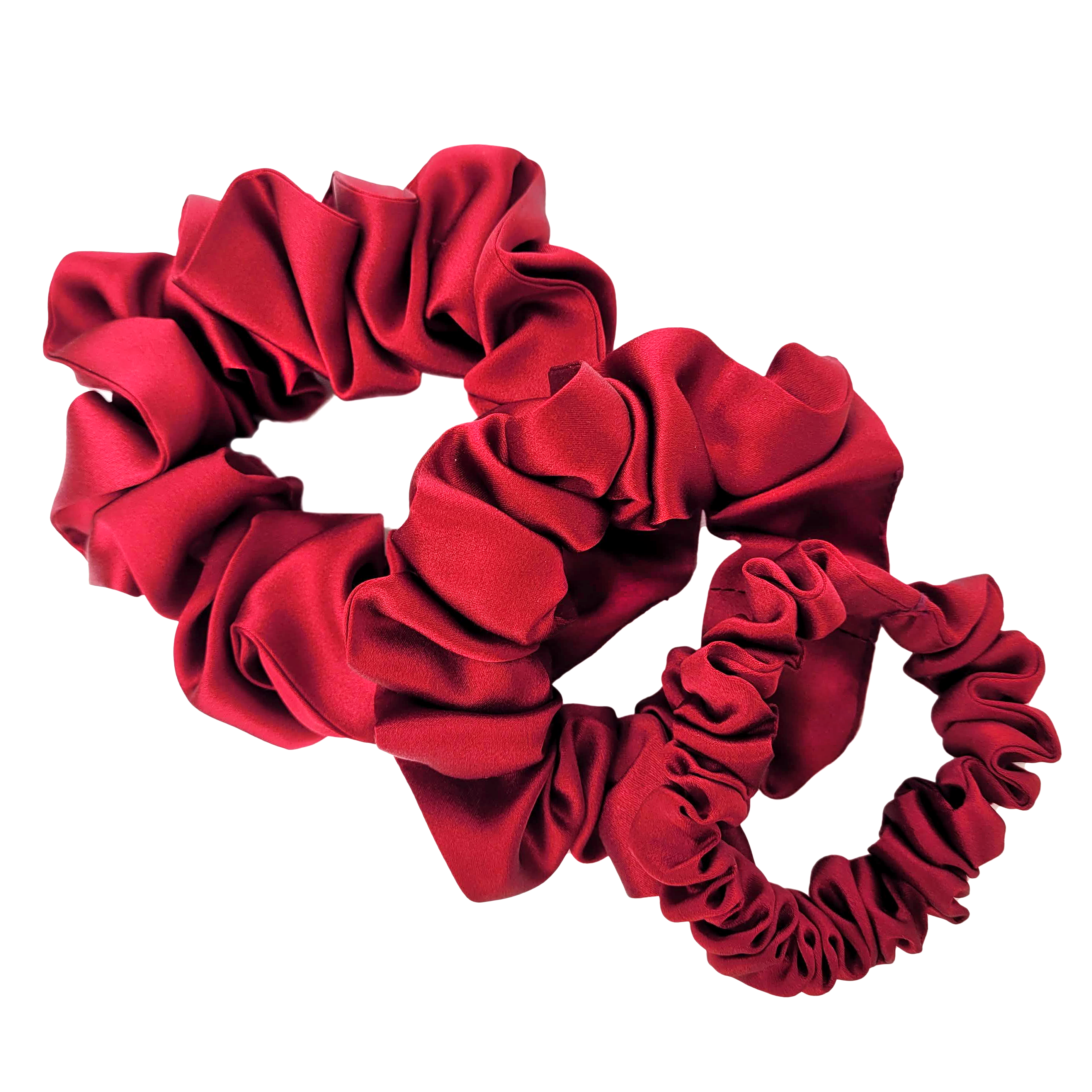 silk scrunchies medium small and skinny crimson red made by Lynne Kiel